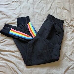 Fabletics Women's Medium Black Striped Rainbow Track Pants Ankle Zip Pre-Loved